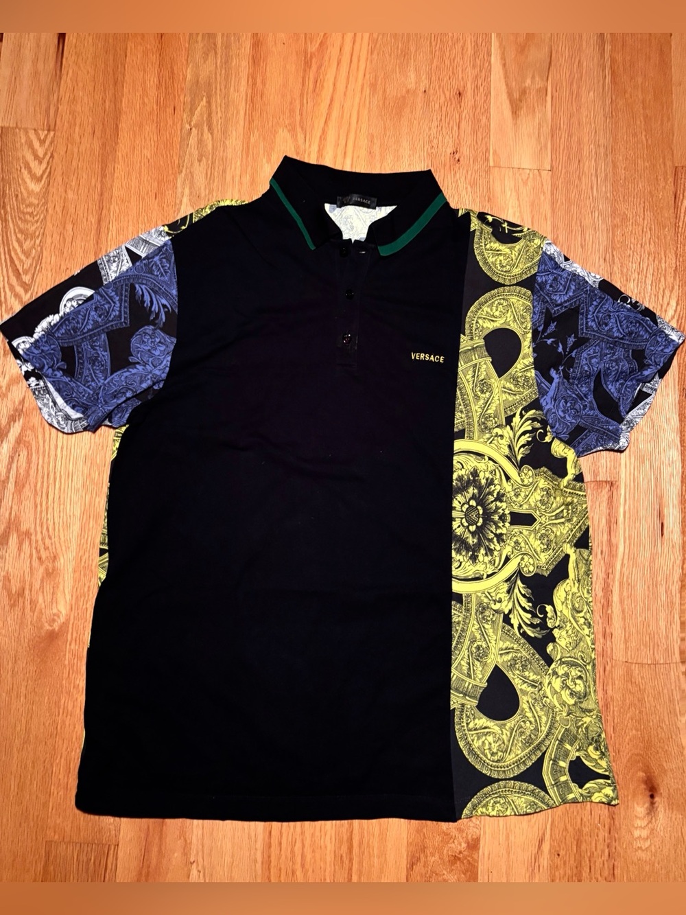 Versace Black Multicolor Hibiscus Polo Shirt